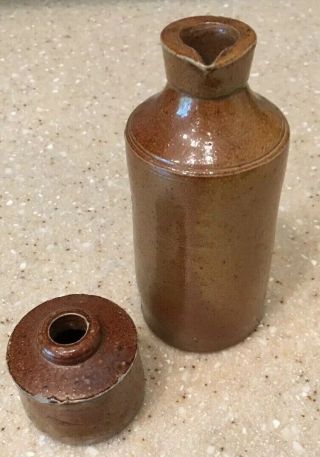 Antique Victorian Stoneware Ceramic Pottery Dome Inkwell And Pottery Ink Bottle