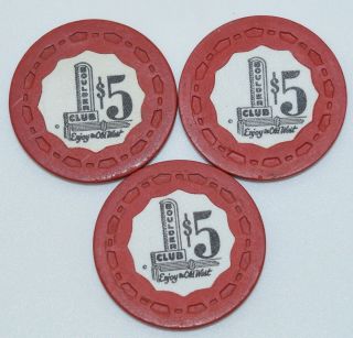 1949 Set Of 3 Boulder Club $5 Casino Chips Las Vegas Nevada Sm - Crown Mold