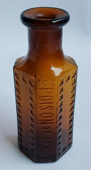 Early Poison Be Careful 1 Oz Brown Glass Bottle Victorian Medicine Antique Old