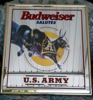 Vintage Budweiser Bar Mirror " Budweiser Salutes The Us Army " Euc