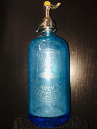 Vintage Collectible Blue Seltzer Bottle D.  Notkins & Sons Paterson Jersey