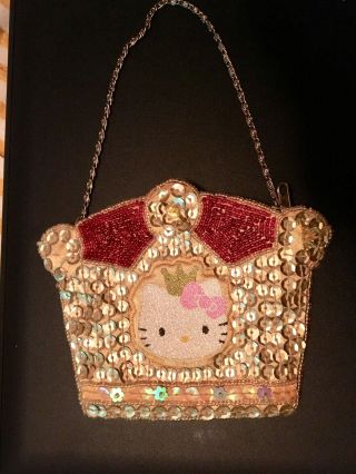 Vtg Sanrio Hello Kitty Gold/red Beaded & Sequin Coin Purse 1998 Crown Shaped