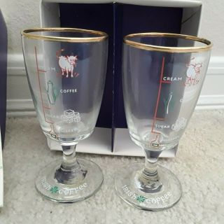 Vtg Irish Coffee Pair Glasses Goblet Gold Recipe Ireland Collins Inglis Barware