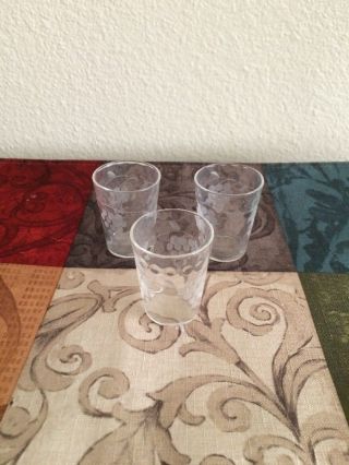 Set Of 3 Vintage Crystal Cordials/shot Glasses Etched/frost Grape Bump Design