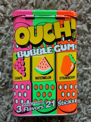 Ouch Bubble Gum Neon Candy Tin Vintage 1990s With Wrappers Inside