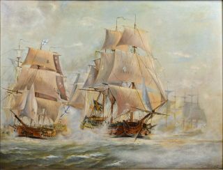 Russian Fleet Seizing Swedish Flagship Naval Battle Sailing Ships Oil 1920 2