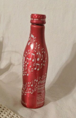 Coke Coca - Cola Music Notes Aluminum Bottle Very Rare Great Graphics 8.  5 2