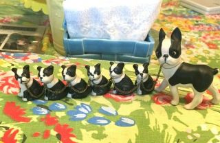 Vintage Bisque Boston Terrier Family Chained