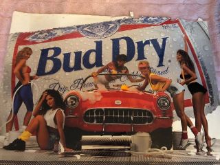 1990 Budweiser Bud Dry Beer Poster Print Advertising Car Wash Girls