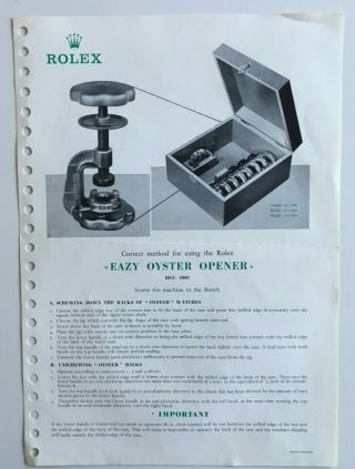 Rolex Watches Eazy Oyester Opener 1962 Ref 1001 Dealer Brochure English German