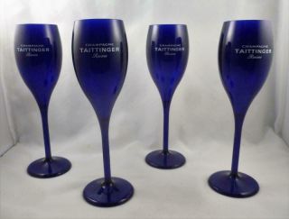 4 Champagne Taittinger Reims Blue Acrylic Glasses Perfect For Poolside Barbecue