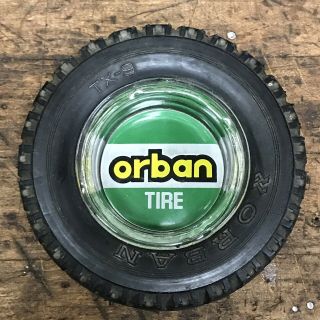 Rare Vintage 1970s Orban Tires Advertising Glass Rubber Ashtray
