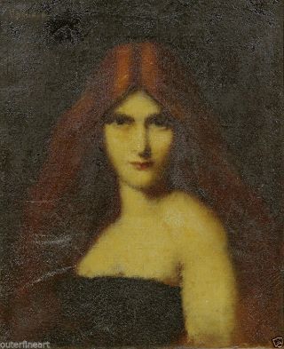 19th C French Oil Painting of Lady with Red Hair ' style of ' Jean Jacques Henner 2