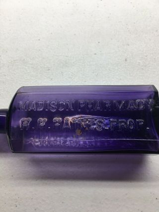 Deep Purple 1900s H.  H.  Haines Druggist Madison Pharmacy Medicine Bottle,