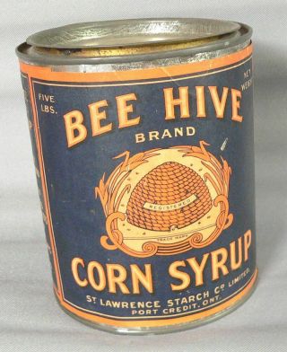 Ex Bee Hive Brand Corn Syrup Paper Label 5 Pound Advertising Can From Canada