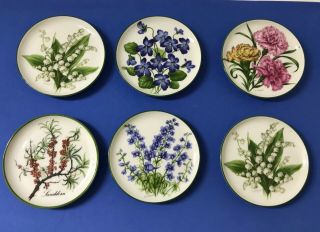 Kaiser West Germany Coasters/butter Pats Set Of Six Flowers Vintage Colorful