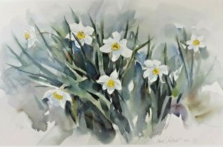 Paul Rickert (b.  1947) Watercolor Lillies Painting Signed Dated 1982