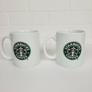 Set Of 2 Starbucks Coffee Mug 2006 Classic White Green Mermaid Logo 12 Oz