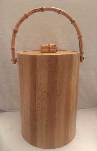 Vtg Mid - Century Modern Tiki 1960s 70s Ice Bucket With Bamboo Handles