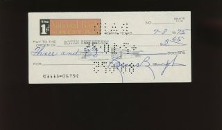 Sammy Baugh Redskins Hof Signed 7/8/1975 Check Auto Autograph