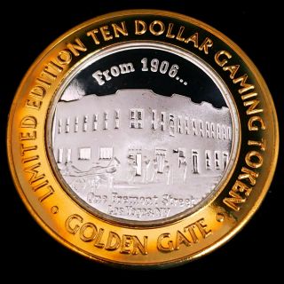 2000 G Golden Gate Hotel Casino.  999 Silver Strike $10 Old Hotel Token Gghc0030