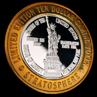 1996 G Stratosphere Casino.  999 Silver Strike $10 Statue Of Liberty Token 5sc616