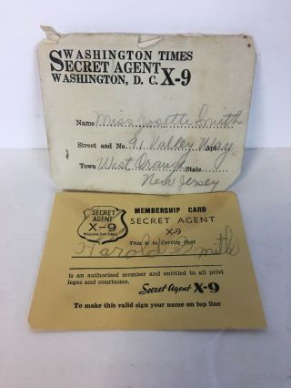 Rare Vintage 1930s Secret Agent X - 9 Card Envelope Washington Times Dc Very Rare
