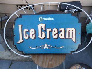 Vintage Hand Painted Wooden Carnation Ice Cream Sign Advertisment County Fair