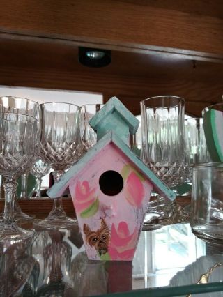 Hand Painted Dog Art Yorkie Yorkshire Terrier Shabby Rose Birdhouse Cottage Chic