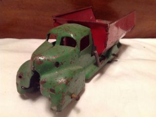 Vintage Wyandotte - Marx Pressed Steel Dump Truck W/Wooden Wheels 8