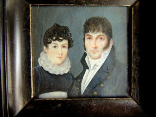 France 1810: Lovely Miniature Painting Of A Young Couple,  Fine Quality,  Unusual