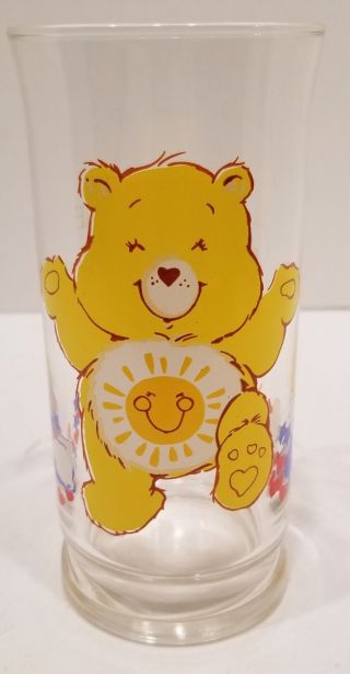 1983 Care Bear Yellow Fun Shine Bear Glass Pizza Hut Drinking Cup