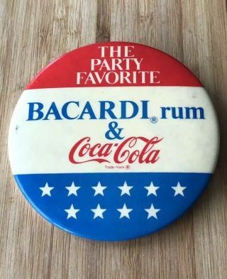 Large Vintage Bacardi Rum Coca - Cola Button Pin