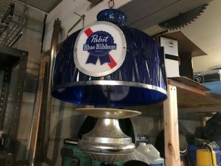 Vintage 1970s Pabst Blue Ribbon Beer Hanging Swag Bar Light Sign Poker Pool Pbr