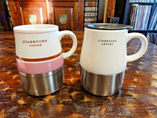 Starbucks 14 Oz.  Heat Insulated Travel Coffee Mug Tumbler Pink Set 2006 2005