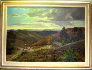 Axel Aabrink X - Large Scenery From The Hills Of Rebild With Woman And Sheep.
