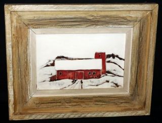 1955 Us Michigan Oil Painting Snow Covered Barn By Harold Cohn (1908 - 1982) (rgb)