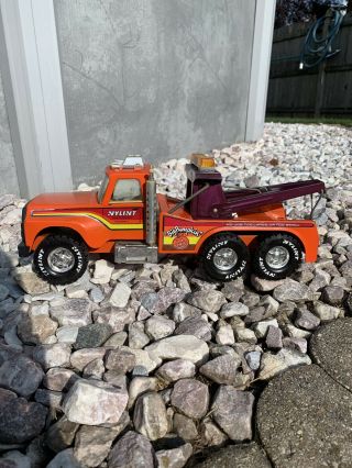 Vintage Nylint Pressed Steel Big Pumpkin Wrecker Tow Truck Toy