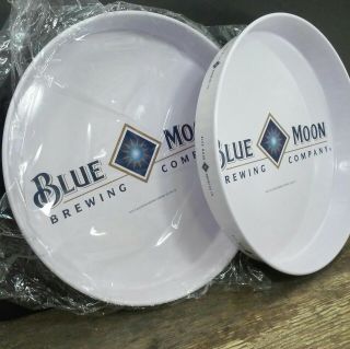 Set Of 2 Blue Moon Beer Brewing Company Metal Beer Tray 2013 Serving Tray