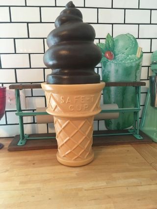 Vintage Safe T Cup Chocolate Ice Cream Cone Bank 26 " Large Plastic Blow Mold