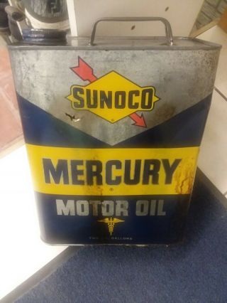 Old Vtg Sunoco Mercury Motor Oil Tin Can Two (2) Gallons Usa