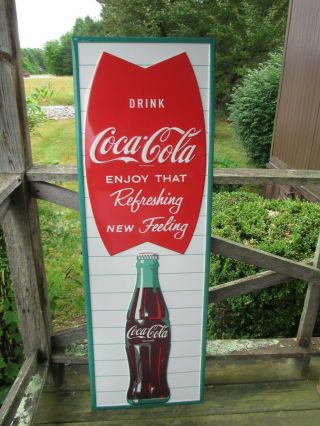 Coca - Cola 53 Inch Embossed 24 Gauge Steel Sign Vertical Fishtail Arciform