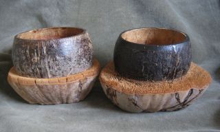 Coconut Shell Husk Cups Handcrafted Set 2 Juice Cocktail Mugs