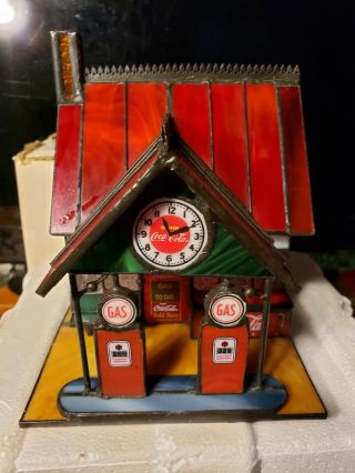 RARE COCA COLA - STAINED GLASS - GAS PETROL STATION - LAMP AUTHENTIC 1997 3