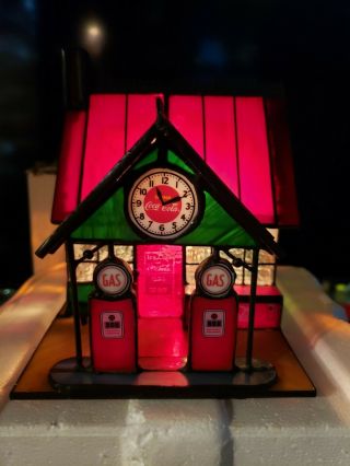 RARE COCA COLA - STAINED GLASS - GAS PETROL STATION - LAMP AUTHENTIC 1997 6