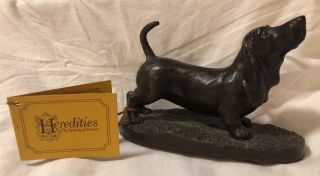 Jean Spouse Bronze Basset Hound Sculpture Figurine Signed Heredities Tag England