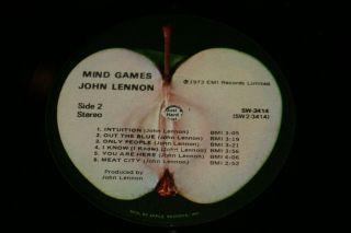 John Lennon Mind Games LP 1973 cover in shrink apple sw 3414 Vg,  /Vg, 7
