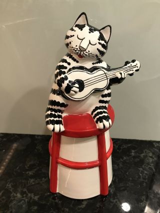 Vintage Kliban Sigma Taste Setter Cat Playing Guitar Trinket Box Cookie Jar 10 