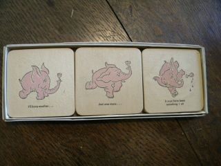 Vintage Set Of (18) Pink Elephant Cardboard Coasters