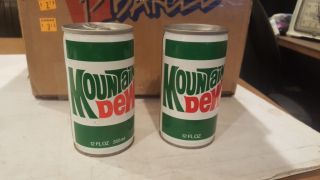 2 Vintage Mountain Dew Straight Steel Pull Tab Top Opened Soda Can